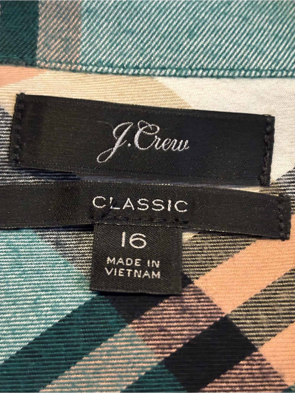 J. Crew Teal and Peach Plaid Classic Button Shirt
